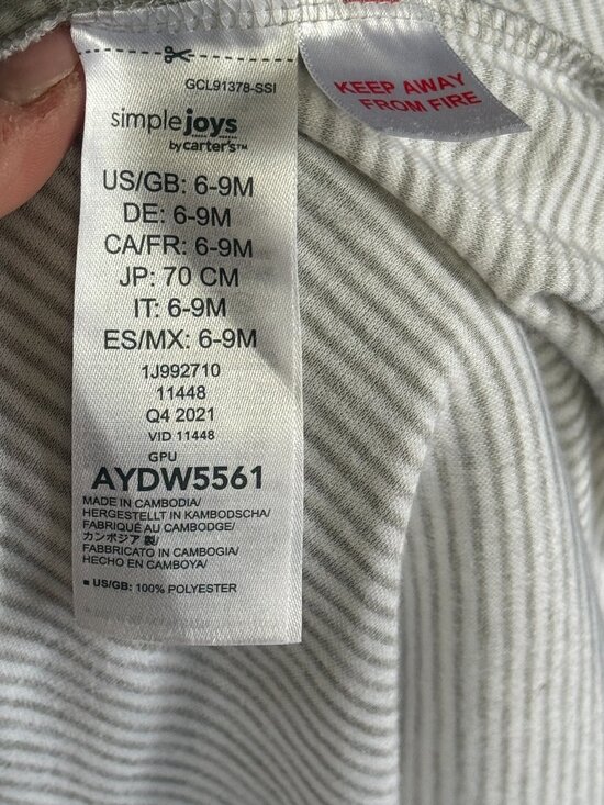 Simple Joys by Carters Gray White Striped Sleeveless Sleep Sack 6–9M - Picture 3 of 4